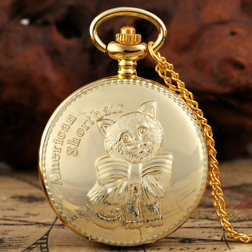 Antieke Leuke Amerikaanse Korthaar Quartz Zakhorloge Opluchting Goud Kleur Vintage Horloge Voor Man Vrouwen Best Reloj De Bolsillo