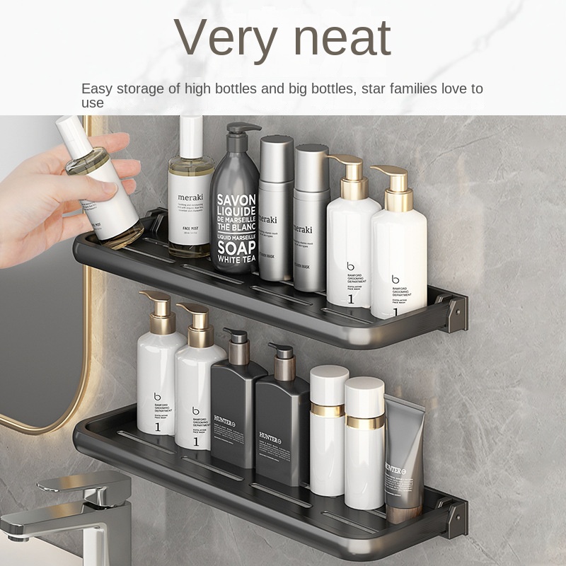 Estantería de aluminio para baño, estante de almacenamiento de desagüe de ducha, estantes de pared de cocina, estante de, sin Taladro