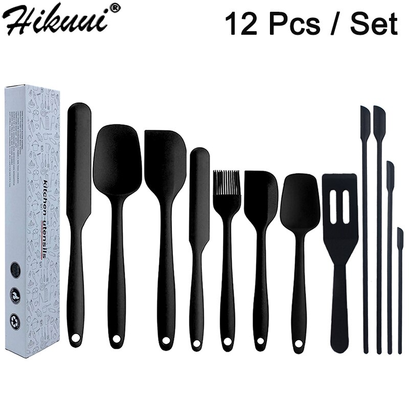 Juego de espátulas de silicona, utensilios de cocina, cuchara raspadora, cepillo, herramienta para hornear y cocinar, 6 uds.: 12pcs-Set-Black