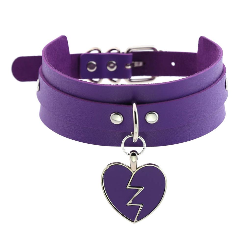 KMVEXO Punk Lightning Heart Gothic PU Leather Buckle Necklace Spike Kawaii Harajaku Chokers Harness Torques Female Jewelry: Purple