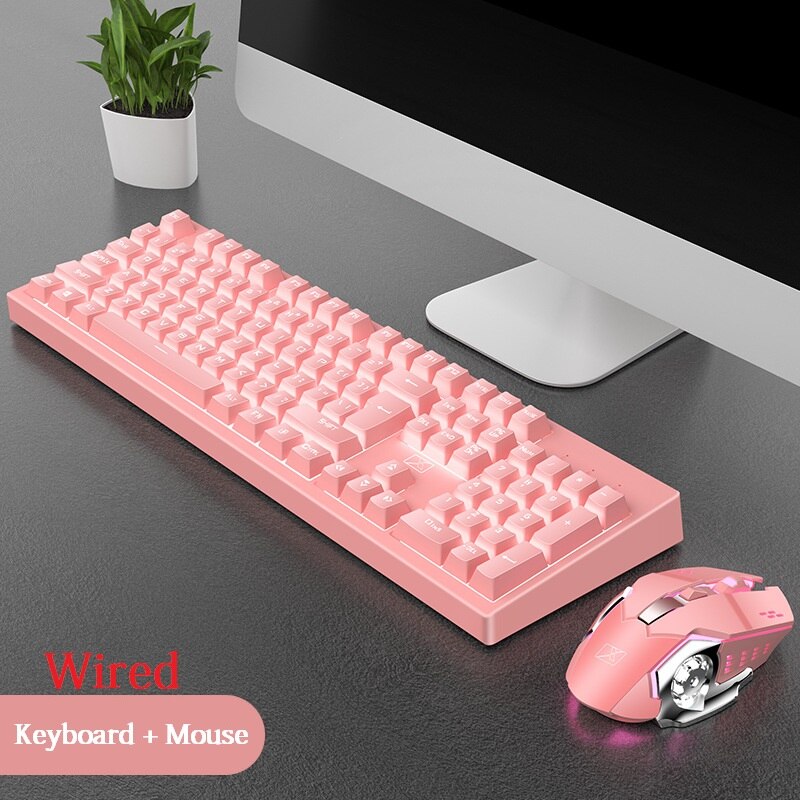 Gaming tastatur og mus 104 tastaturer med hvidt baggrundsbelyst mekanisk følelse tastatur og spilmus til bærbar pc gamer: Guld