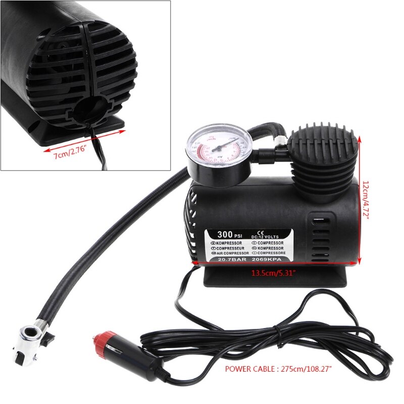 Universal 1Pc 300 PSI 12V Car Portable Mini Air Compressor Electric Tire Inflator Pump w/Gauge