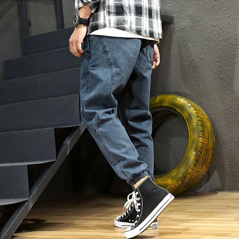 Men’s Ankle-Tied Cargo Jeans – Loose Fit Harlan Cropped Streetwear