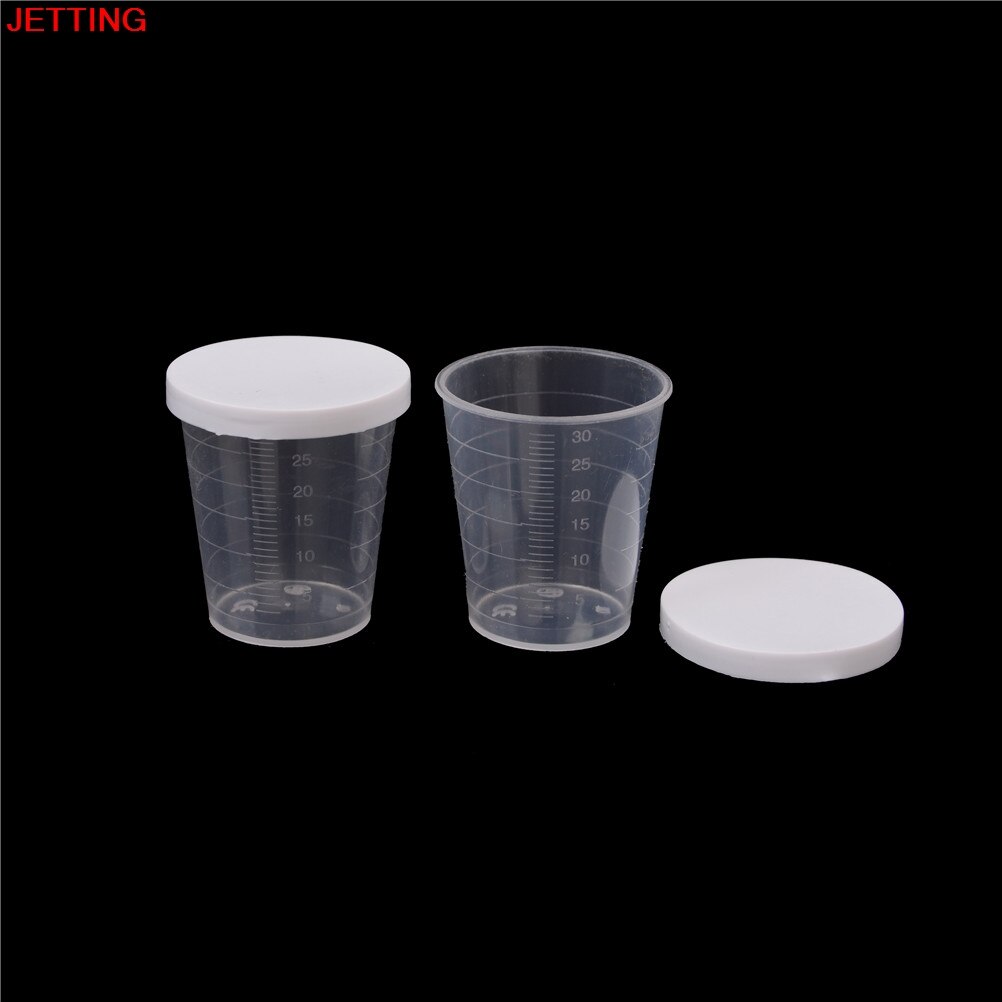 Tazas de medición de líquido PP transparentes, cilindro de prueba de laboratorio de plástico, tapa blanca, contenedor transparente de indexación, 30ml, 10 Uds.