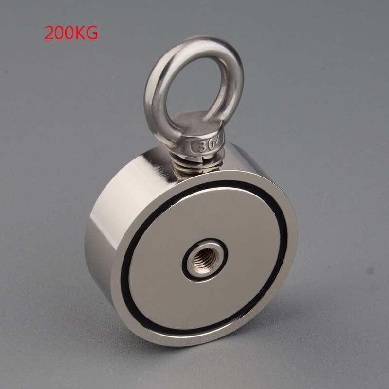 Imán fuerte de pesca de neodimio N52, imanes de disco redondo, búsqueda, Base de Material magnético, 200-600KG: 2 Sides 200KG