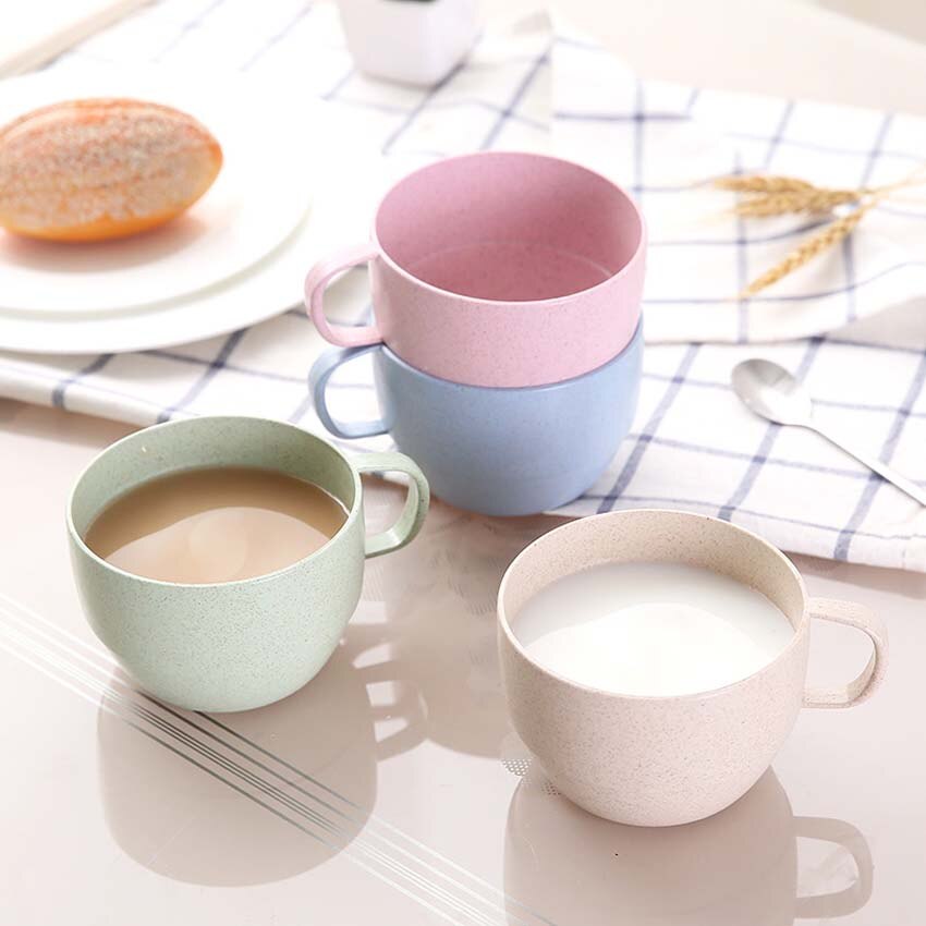 4PCS Eco-friendly Candy Color Wheat Straw Cup Coffee Milk Breakfast Cup Cute Porcelain Tea Cugs 250ml Novetly