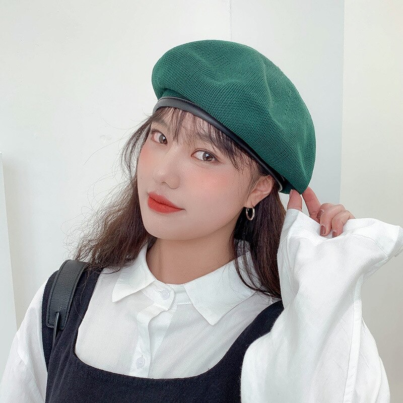 Lato moda beret kapelusz kobiety płaskie czapki kapelusze dama dziewczyna berety kapelusz kości kobieta Franch styl 90 s dziewczyny czapka malarza: zielony
