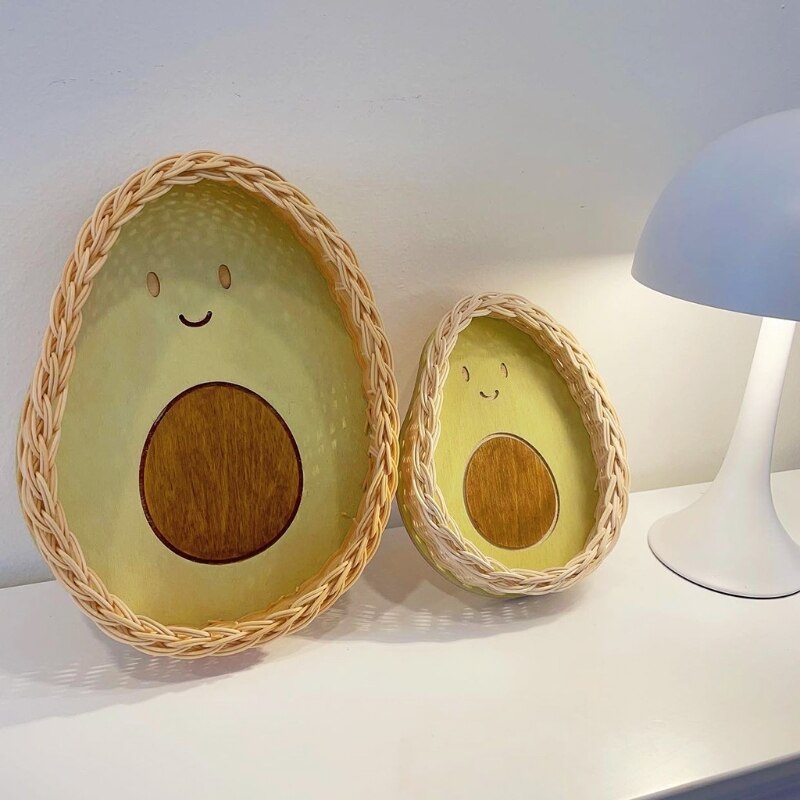 Hand Geweven Rotan Opslag Mand Avocado Citroen Patroon Plaat Lade Organizer Voor Fruit Brood Snacks Sleutels Portemonnee