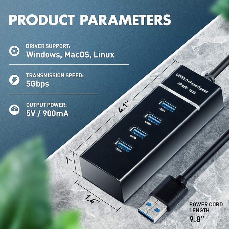 Usb Hub 3 0 Multi Usb-poort Adaptateur Voor Macbook Air Computer Accessoires 4 Poorten 5Gbps High Speed Usb splitter Ruimer Adapter