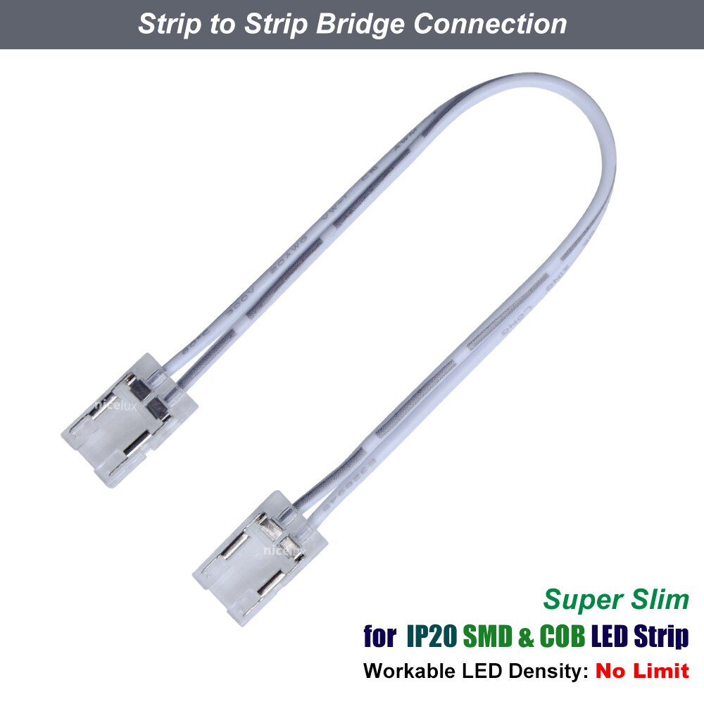 COB LED Strip Connector for IP20 High Density FOB SMD 8mm 10mm 2pin Single Color SMD 144 240 300 LEDs/m Tape Light Connectors: Strip Bridge / 10mm 2pin IP20