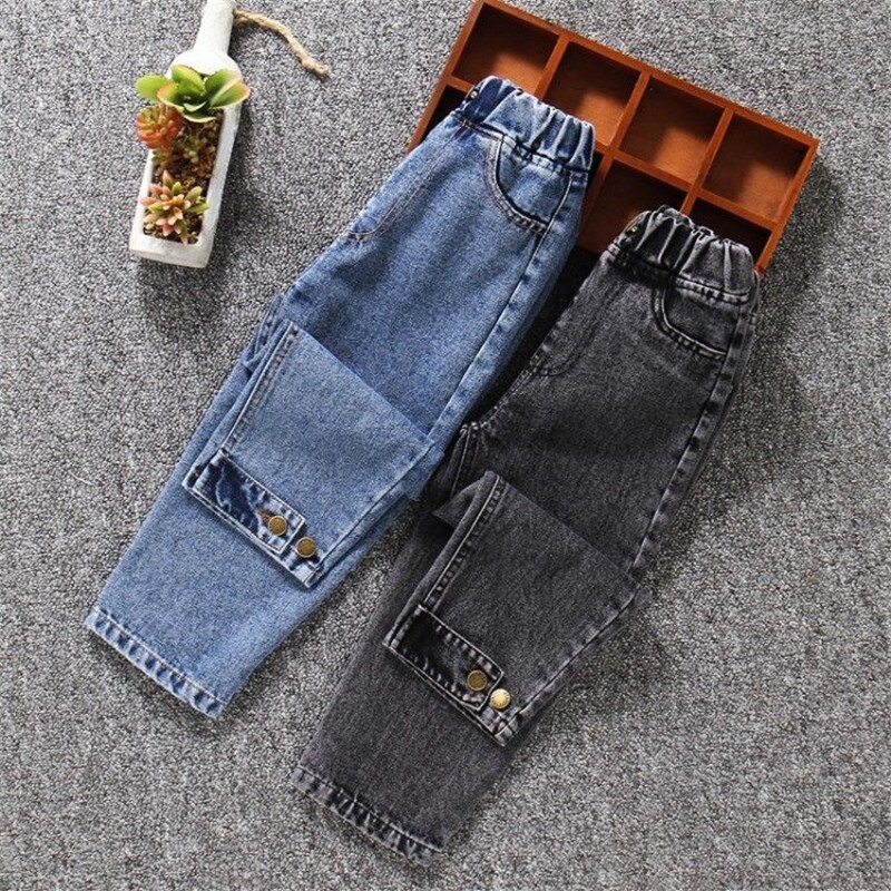 Efterår vinter børn piger afslappet løse denim bukser børn piger elastisk talje jeans fille bukser leggings  l54