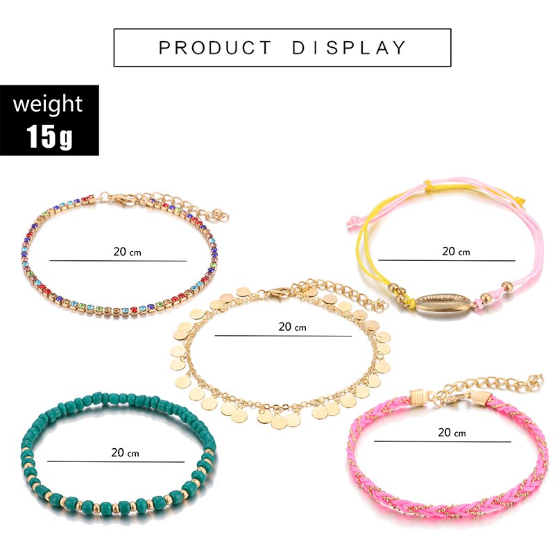 Tocona 15 Stil Fußkettchen Armbänder für Frauen Sommer Hülse Quaste Bunte Webart Korn Fuß Kette Böhmischen Schmuck