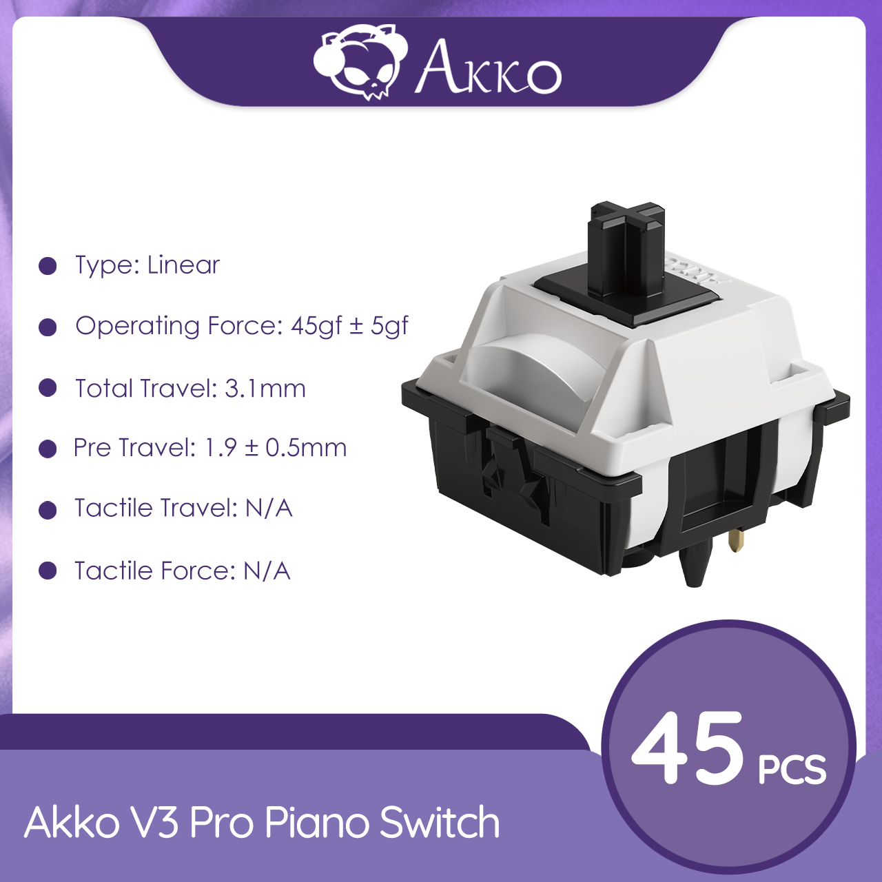 Przełączniki Akko V3 Pro przełącznik dotykowy/liniowy do klawiatury mechanicznej opakowanie 45 sztuk wymienny przełącznik Outemu Gateron Cherry MX: Black
