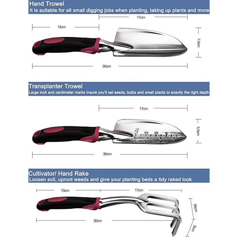 3PCS Garden Tool Set Heavy Duty Garden Hand Shovels Cast-Aluminum Garden Trowels Hand Rake with Non-Slip Rubber Grip