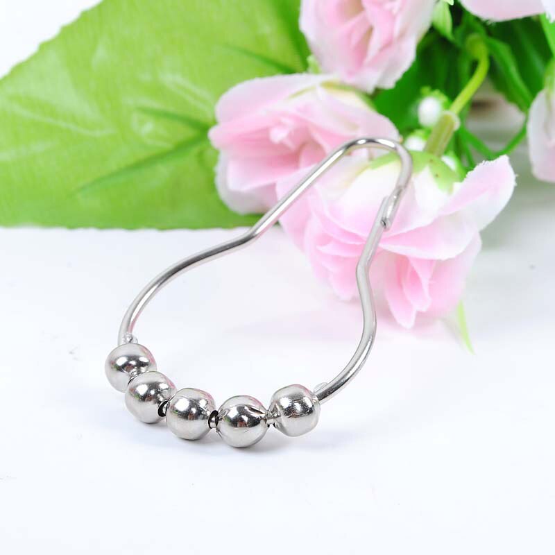 Anneaux de rideau de douche à crochets, rouleau résistant à la rouille, accessoires en boule de Satin poli, crochets en fer Nickel