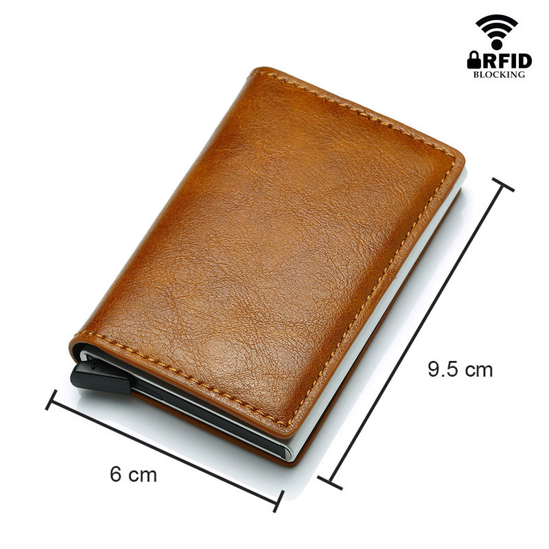 Business Credit Card Holder Mannen Multifunctionele Automatische Aluminium Legering Lederen Kaarten Case Mannen Mini Portemonnee Slanke Portemonnee