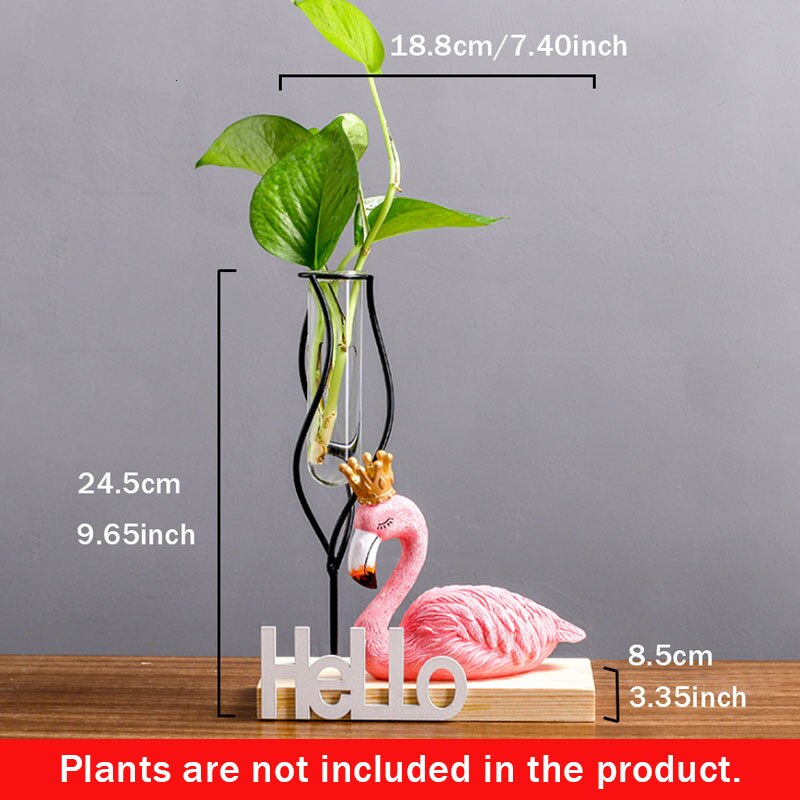 Glas hydroponisk växtvas hem vardagsrum transparent blomsterarrangemang behållare kontor skrivbord harts flamingo dekoration: D