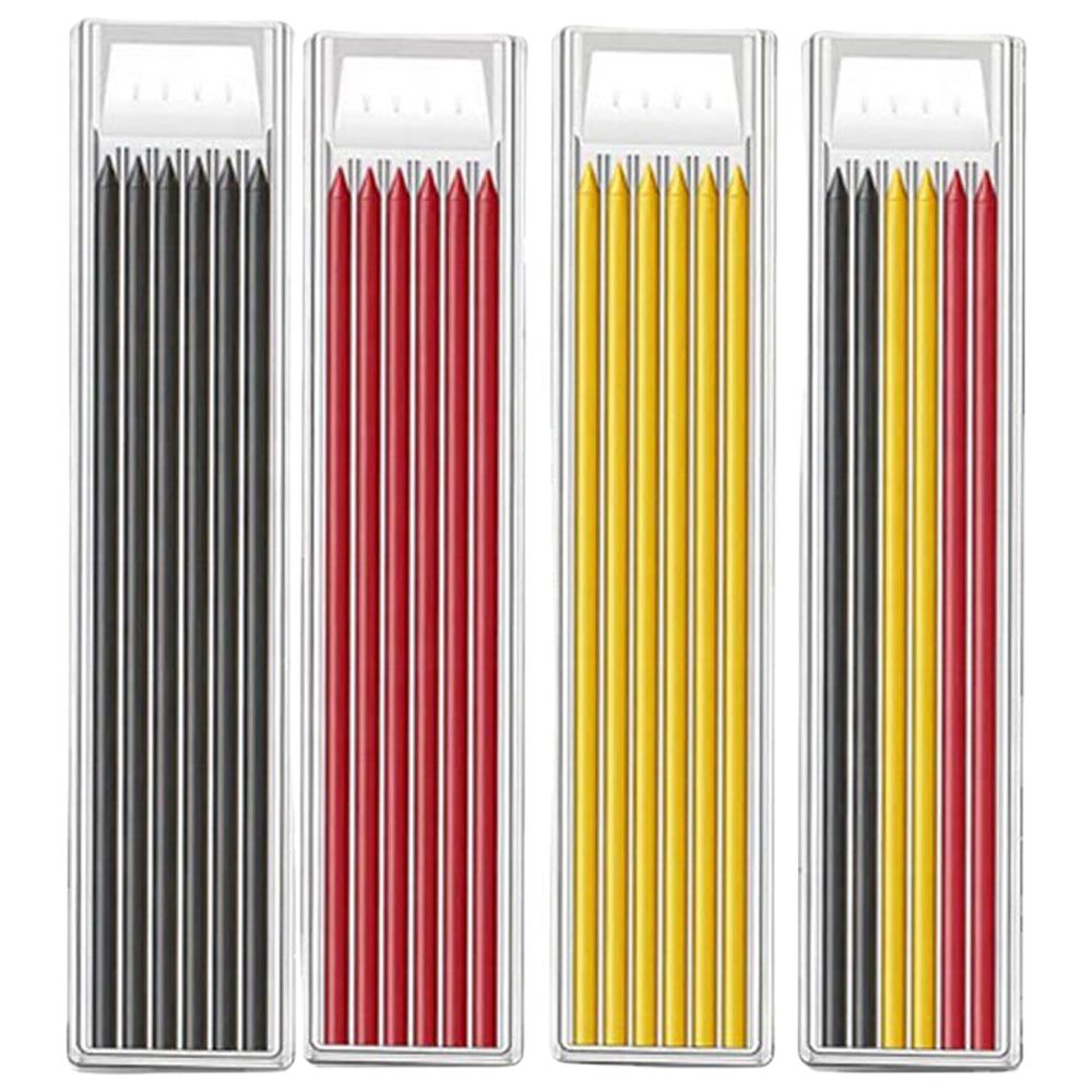 1-4- pack 2.8mm solida mekaniska pennor för snickare med vässare för träbearbetning och konstruktion, långt huvud, stationärt material: Mörkgrå