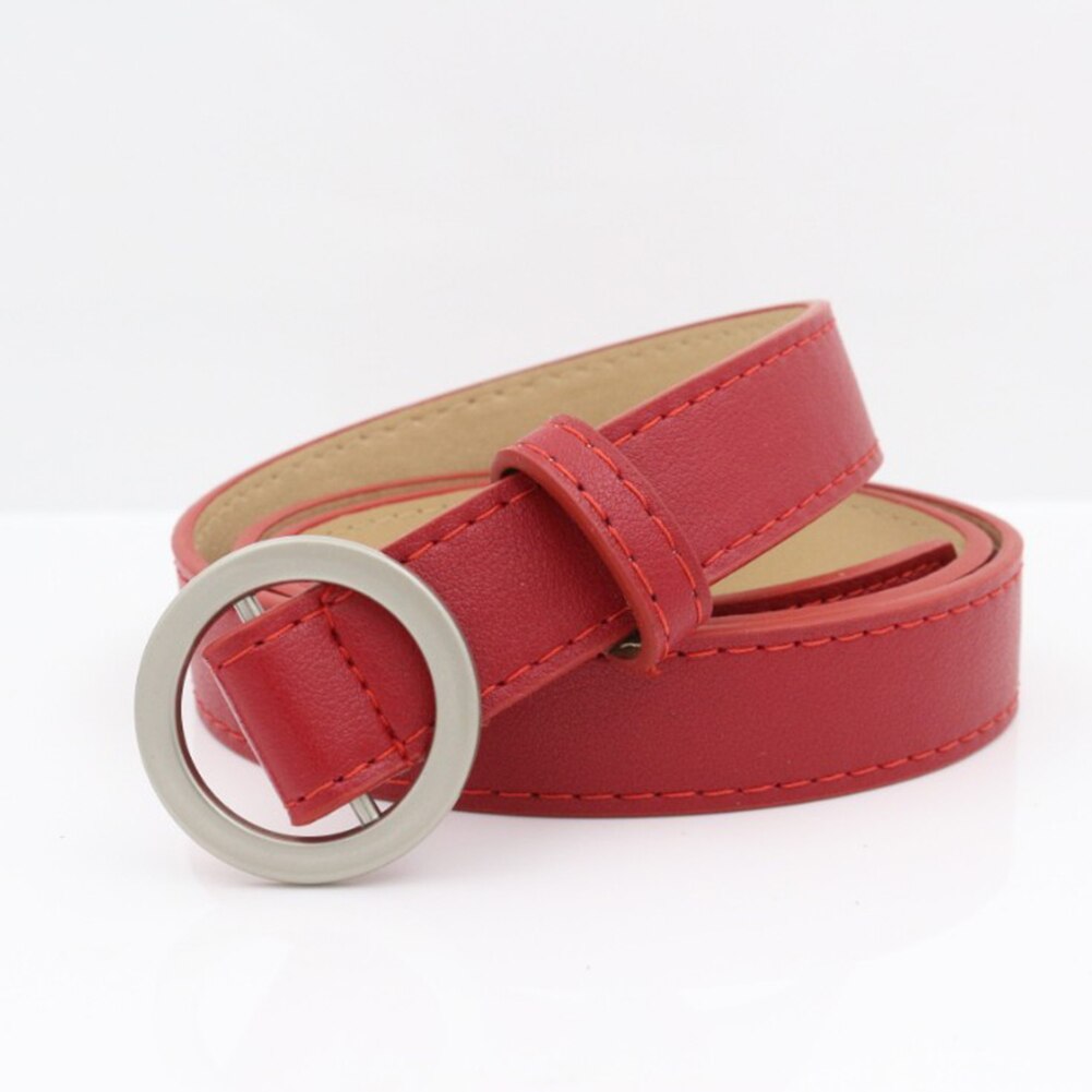 Belt Round Pin Buckle Metal Holeless Female Belt Faux Leather Casual Solid Belts For Women: Red