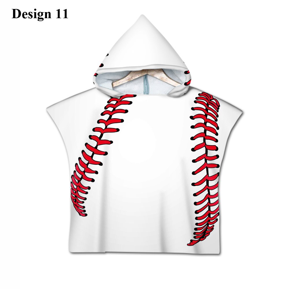 Nieuwigheid sport honkbal print baby kinderen kinderen capuchon handdoek zwembad bad strand poncho handdoek cape: Ontwerp 11