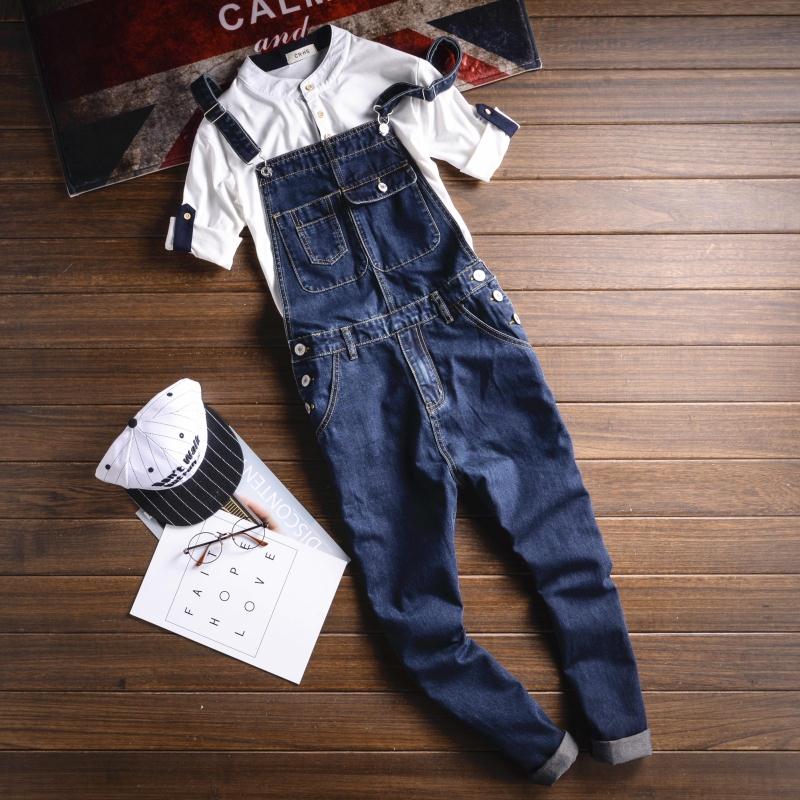 Plus Size Jean Jumpsuit for Men Spring Summer Moto Biker Strap Suspender Ankle Trousers Bib Overalls Denim Overisze Pocket