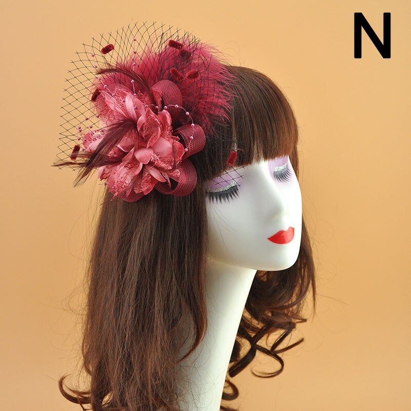 Mode Mesh Fascinators Hoed Vrouwen Wedding Cocktail Thee Party Solid Bloem Veer Tovenaar Hoofddeksels Bruids Haaraccessoires: N