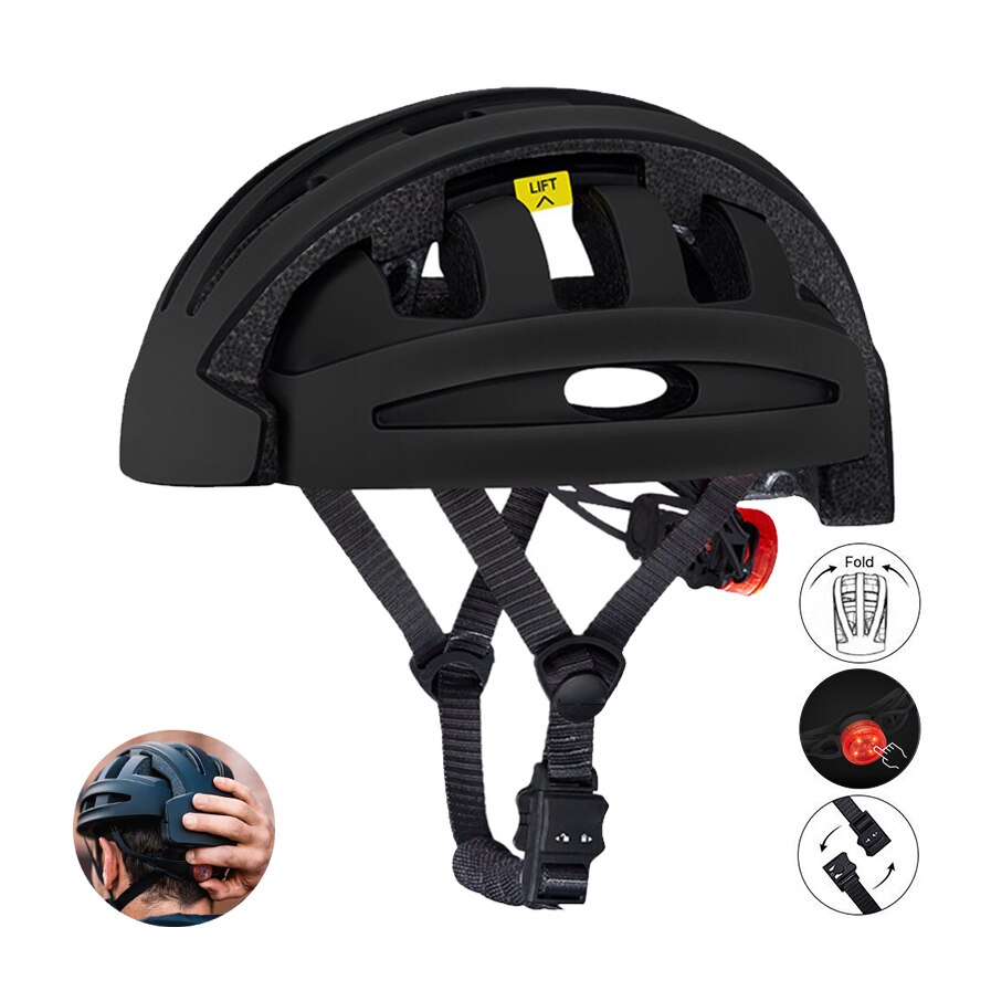Casco de ciclismo plegable portátil para hombre, para bicicleta de montaña, para Ciudad y carretera, ligero con luz trasera