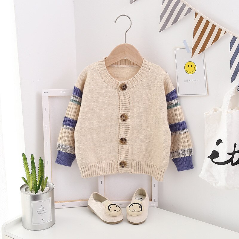 Neulottu lasten pyöreä pääntie yksirivinen väriin sopiva neuletakki: Beige / 24m