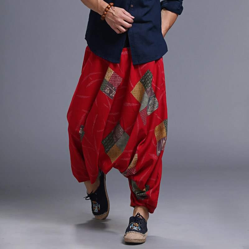 Plus koko miesten haaremihousut hiphop löysät leveät lahkeet housut puuvilla pellava iso haara lenkkeilijät boho tanssihousut nepal style