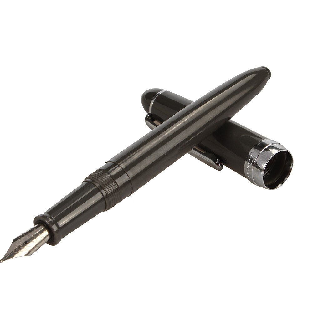 Jinhao 992 etal 0.5mm Fine plume Iridium Point rouge noir bleu foncé stylos avec une pochette en velours fournitures de bureau 1 pc/lot: Gray 