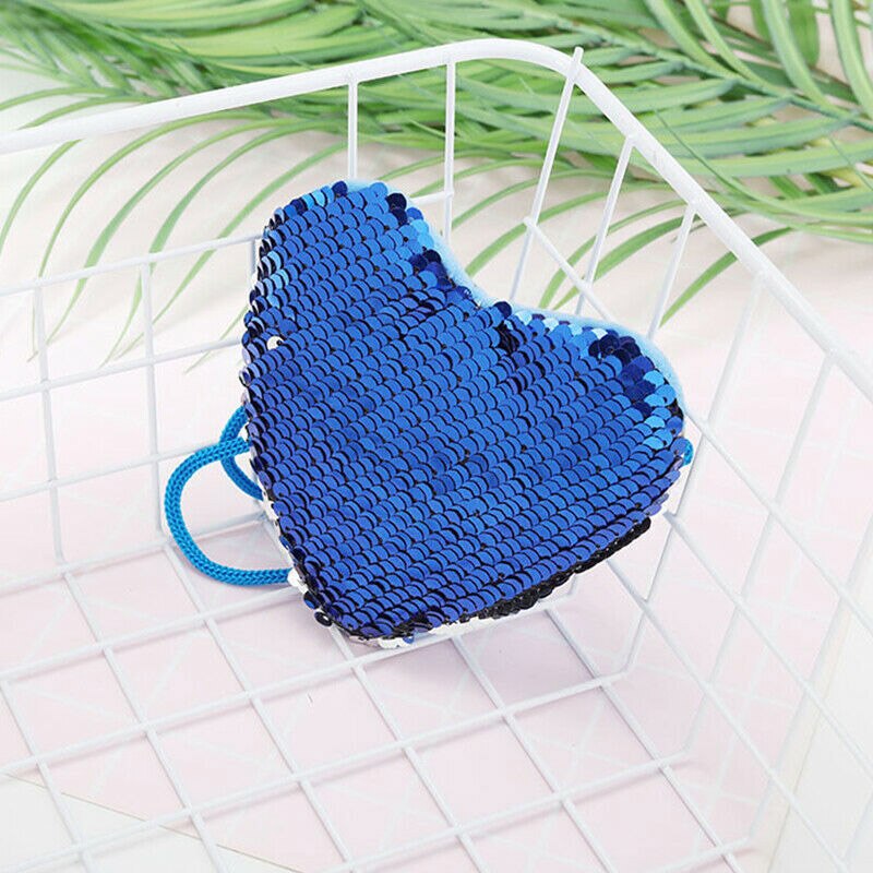 Moda lantejoulas coração crianças bolsa de ombro moeda do bebê meninas bolsa mini mensageiro bolsa pequena moeda bolsas: Azul