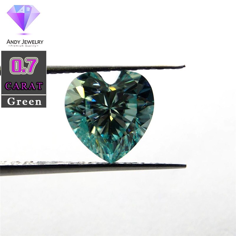 6*6mm 0.7 Carat Groene kleur Moissanite hart Brilliant cut Sic materiaal vergelijkbaar met diamant