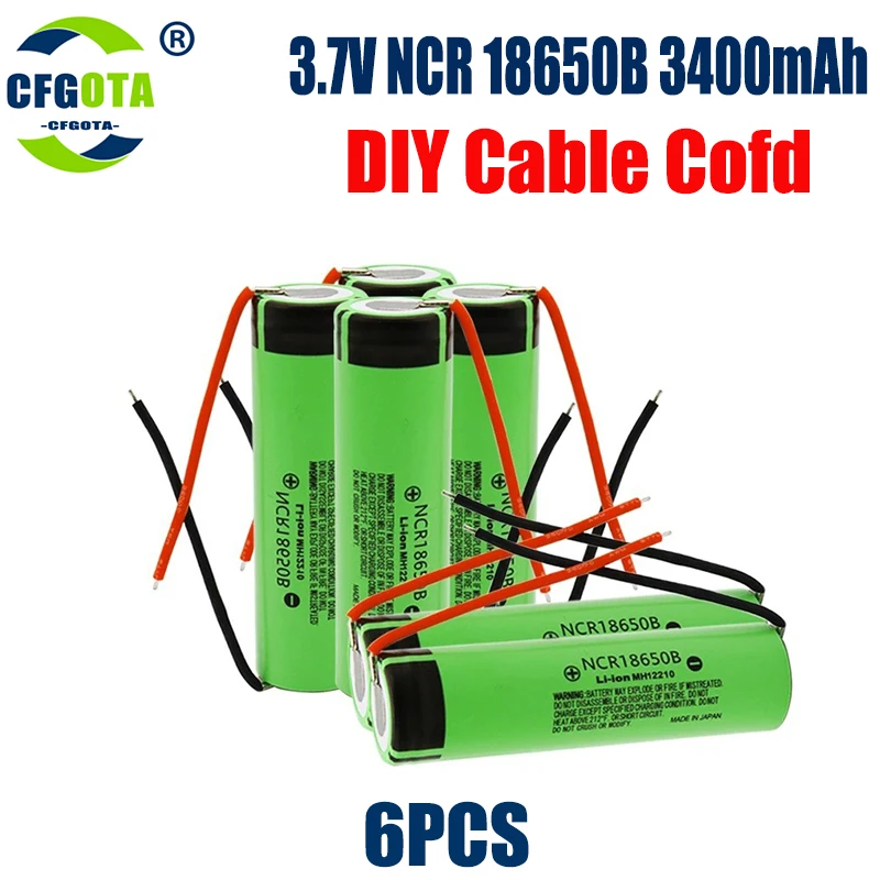 1-20pcs 100% Original 18650 battery 3400mah 3.7v lithium battery NCR18650B Suitable for flashlight battery +DIY wire: Dark Khaki