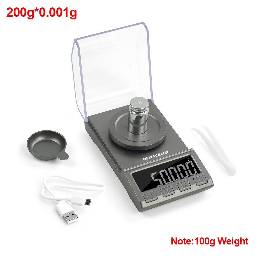 NEWACALOX 50g/100g/200g precyzyjna waga cyfrowa 0.001g waga wagi elektroniczna waga jubilerska zasilany z USB ważenie lecznicze: 8068szary-200G Scale