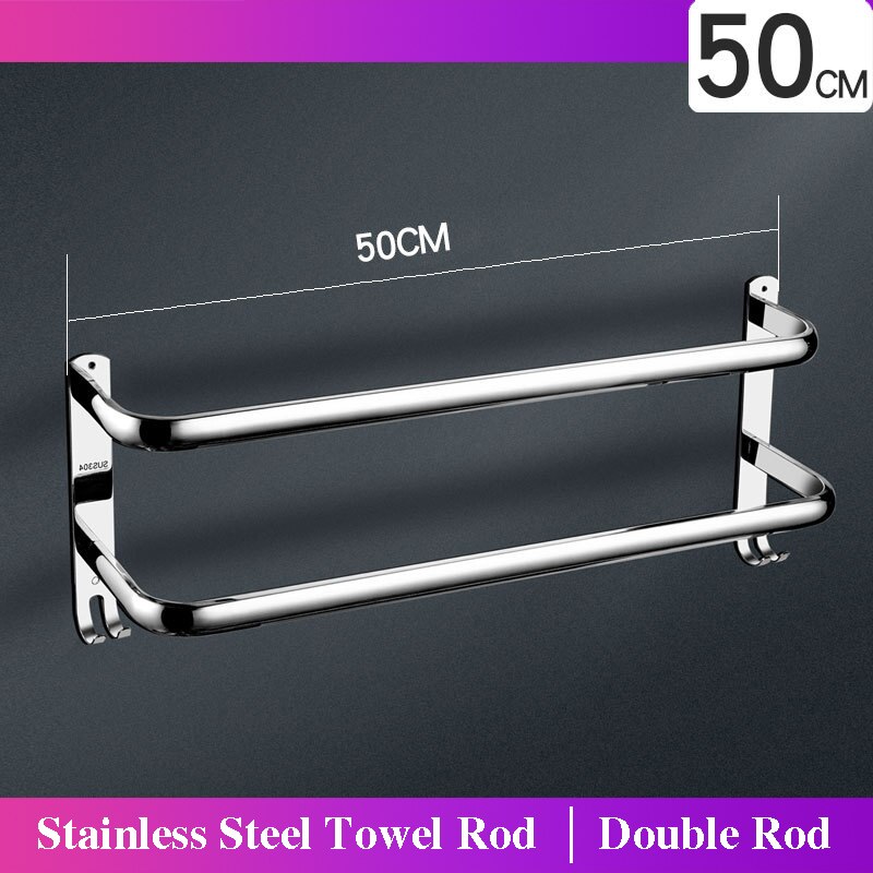 Badkamer Handdoek Houder Rvs Douche Rack Enkele Staaf Layer Muur Gemonteerde Multilayer Handdoek Hanger Met Haak Benodigdheden: 50CM Double Rod