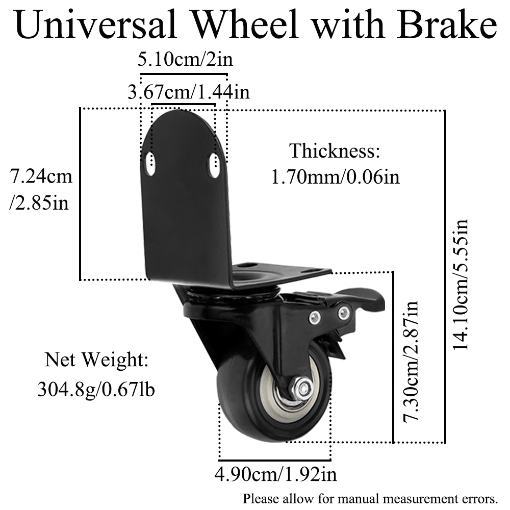 L-Shaped Bracket Caster Rolling Wheel 2'' Furniture Swivel Caster Wheel for Trolley Kitchen Cabinet Directional/Universal Pulley