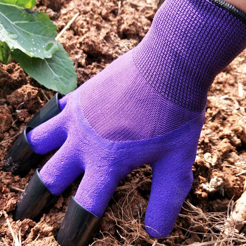 Newest Purple Gardening Gloves For Dig Planting Garden Gloves With 4 Abs Plastic Claws