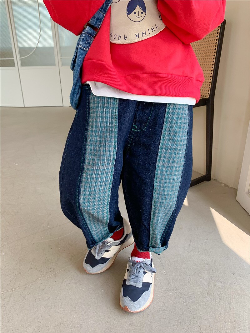 2022 New spring Boys and girls patchwork little plaid harem pants pantaloni caasual in cotone all-match