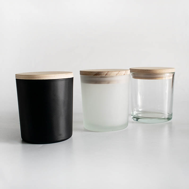 Transparente Glas Kerze Tasse mit Holz Deckel matt schwarz Wachs Container Kerzenhalter Heimat Dekor Aromatherapie, der DIY Kerzen Gläser