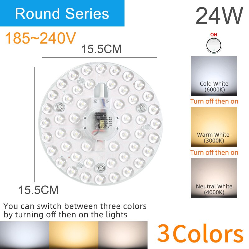 Kaguyahime magnetisk ledet modul lys 12w 16w 20w 24w ledet downlight magnet tilbehør blekksprut tallerken ringe ledet lampe 220v til tak: 24w runde 3 farger