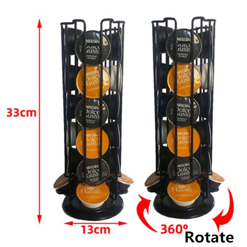 Dolce Gusto-support de stockage 24 pièces, présentoir rotatif pour dosettes de café, support d'électrodéposition, capsules noir, grande capacité,