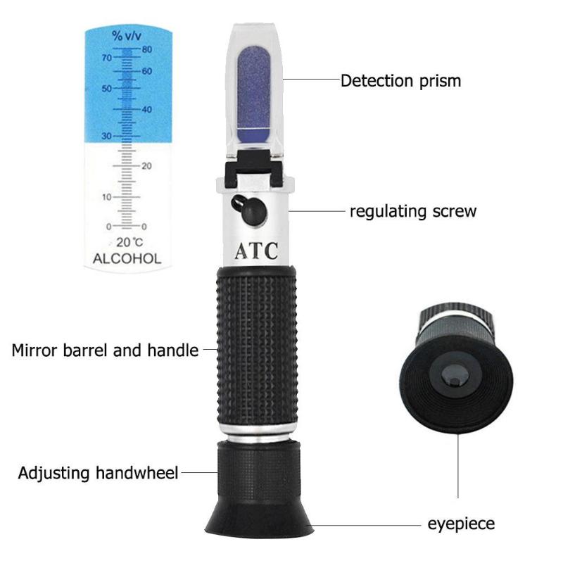 Handheld Liquor Alcohol Tester Set Metal Accurate Concentration Meter Detection Alcoholometer Ethanol Refractometer