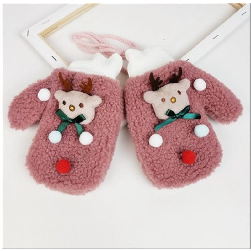 Toddler barn vantar med snöre söt tecknad vinter varm fleece snö skidvantar till jul 2-6t barn handskar