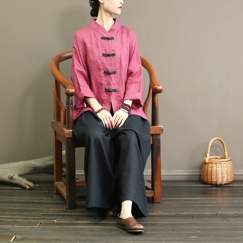 Chinese Style Clothing Women Linen Traditional Top Stand Collar Hanfu Streetwear Tang Suit Vintage Long Sleeve Jackets 12534