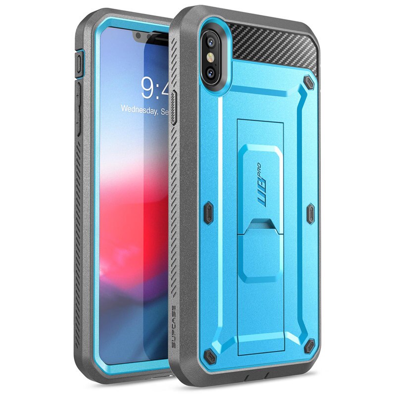 For iPhone Xs Max SUPCASE Case 6.5 inch UB Pro Full-Body Rugged Holster Case with Built-in Screen Protector &amp; Kickstand: Blue