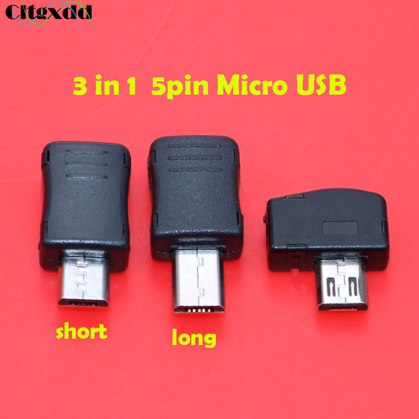 cltgxdd 1pcs Micro USB 5 pin Male plug connector Long / Short / Bent V8 port welding Data OTG line interface DIY data cable