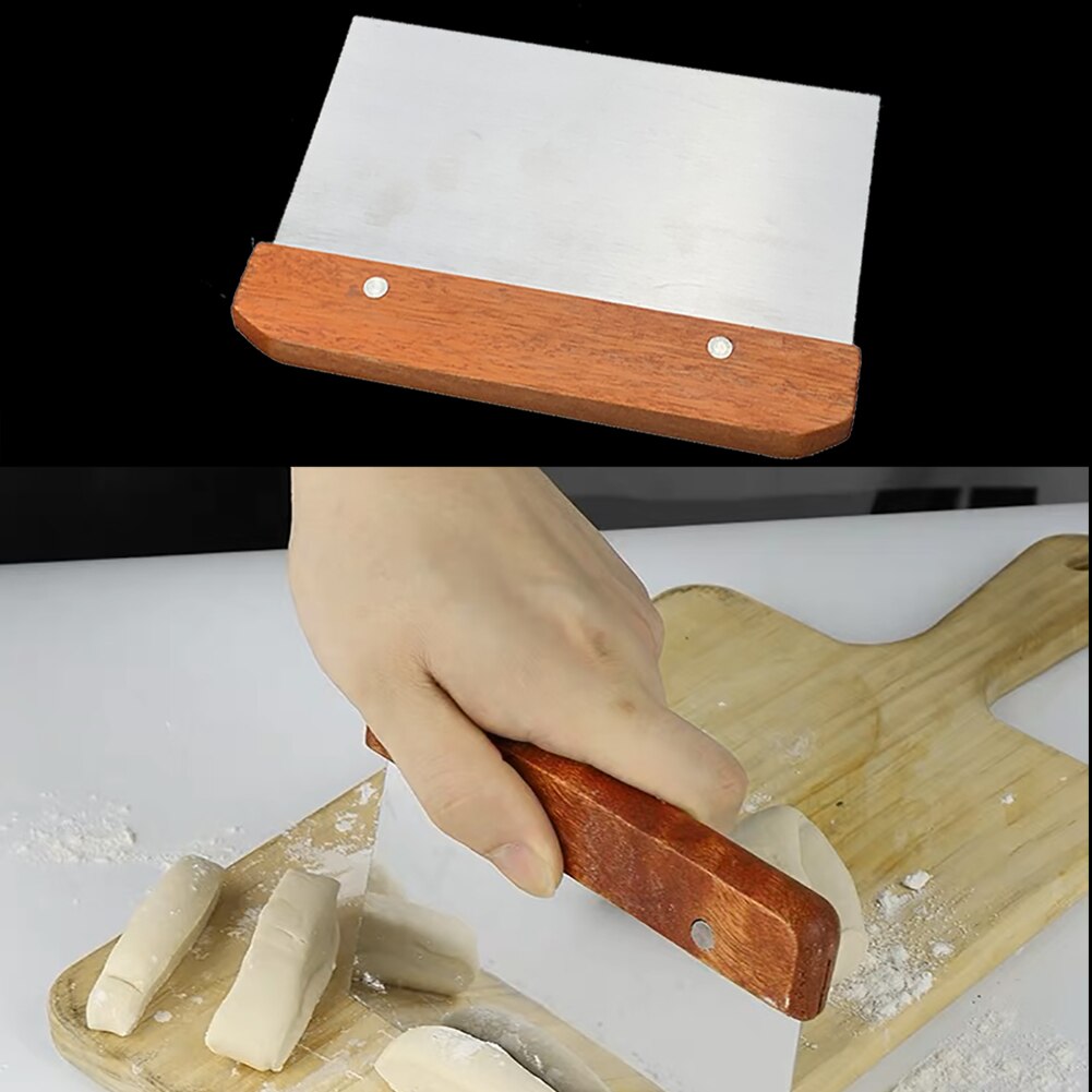 Rvs Pastry Cutter Houten Handvat Deeg Taart Schraper Spatels Brood Pizza Cutter Butter Knife Bakken Koken Tools
