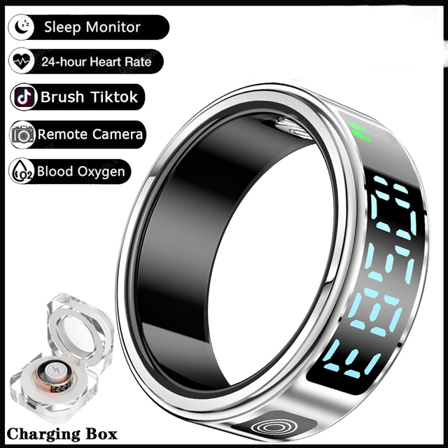 Smart Ring Mannen Met Scherm LED Hartslag Bloed Zuurstof Monitoring Vrouwen Ring Multi Sportmodi IP68 5ATM Waterdicht: YELLOW / 8