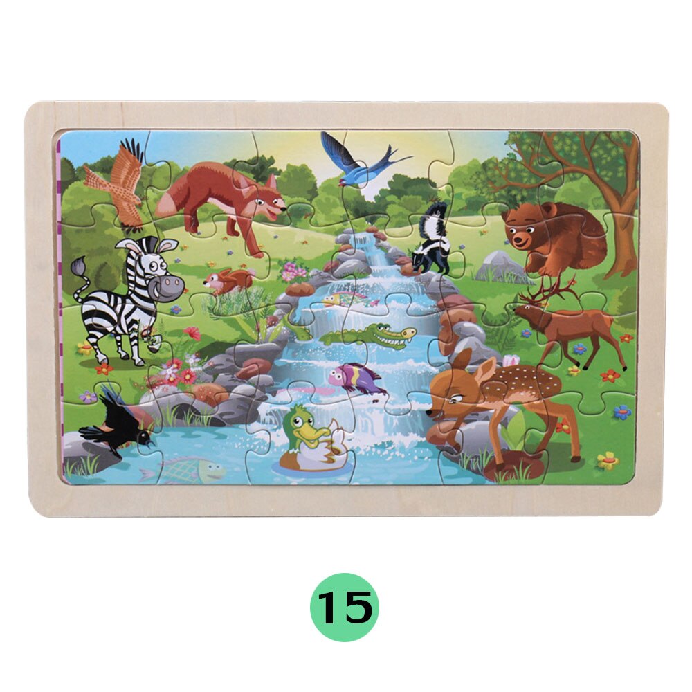 24Pieces Puzzles Wooden Jigsaw Puzzle for Kids Animals Cartoon Educational Toys for Children Christmas Wood Toy Games: 15