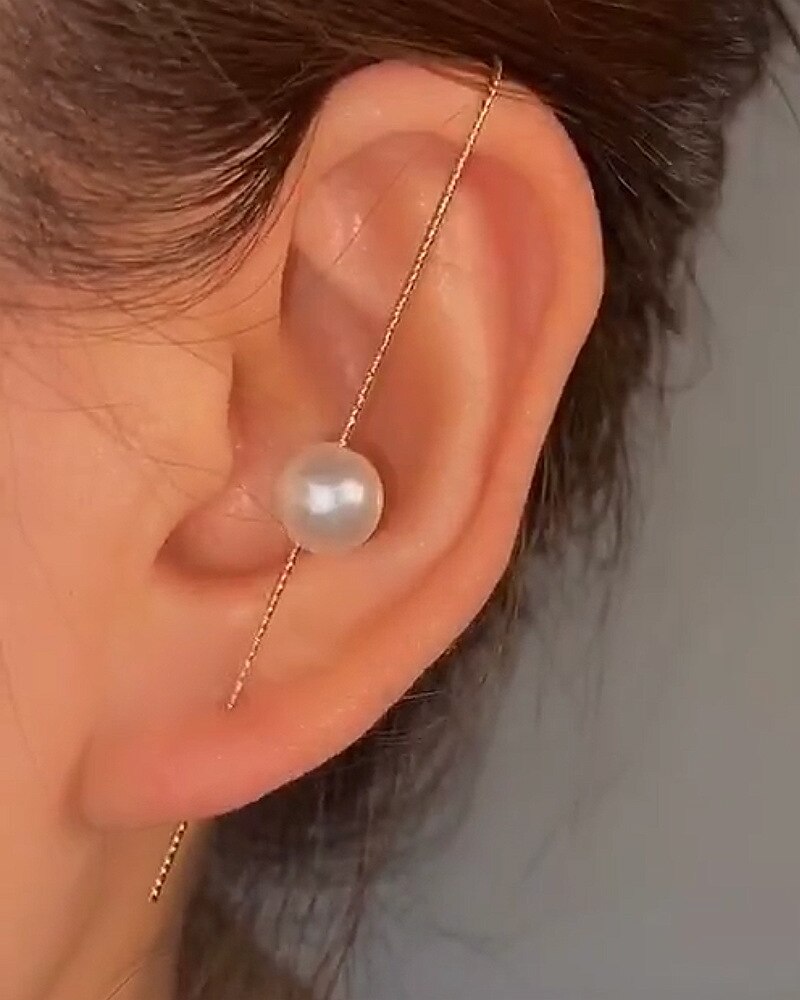 Zircon Piercing Earrings For Women Ear Needle Wrap Crawler Hook Earrings Pearl Cuff Stud Copper Inlaid Earrings 1Pc: 11